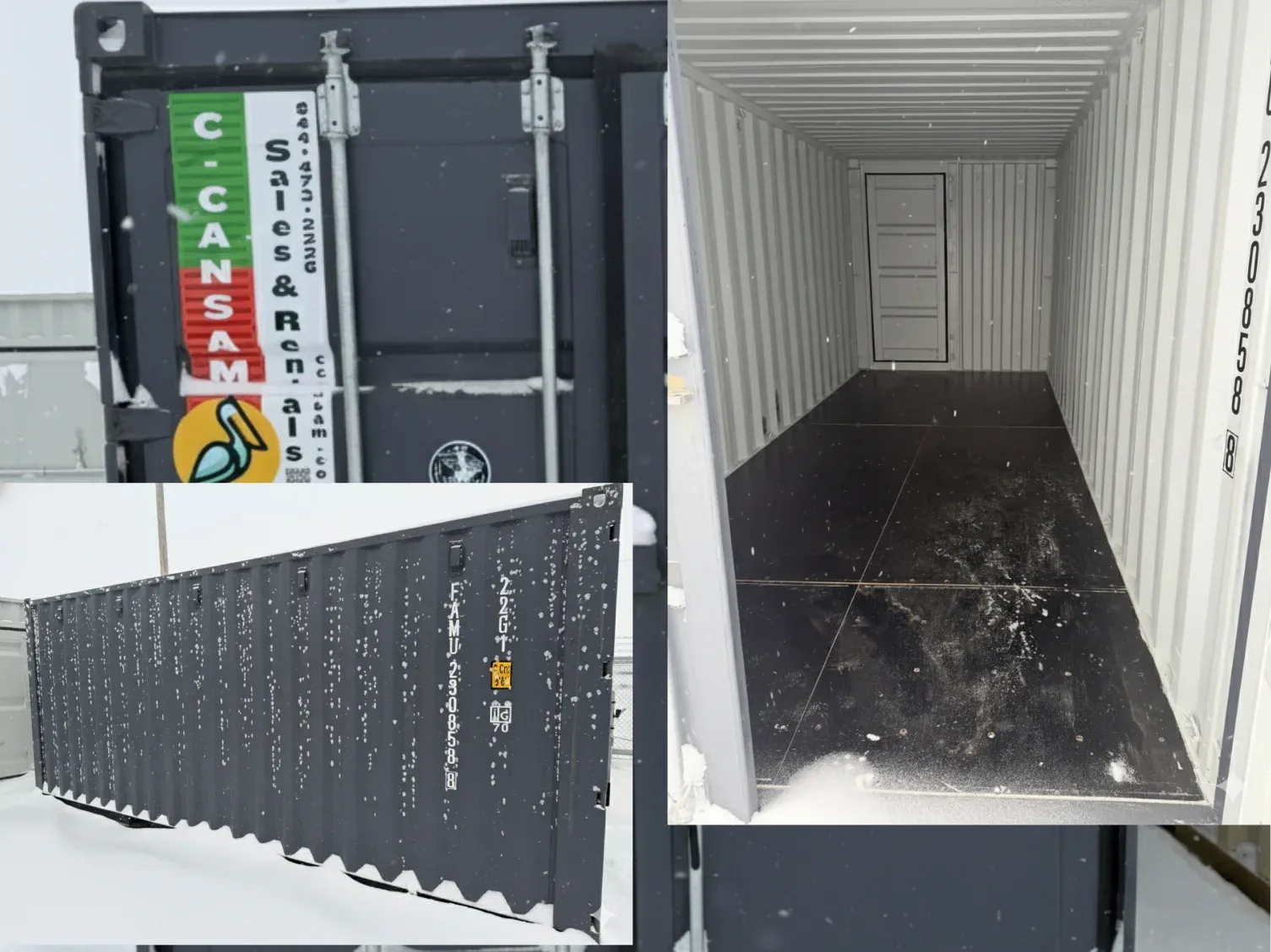 Shipping container in Saskatchewan winter snow