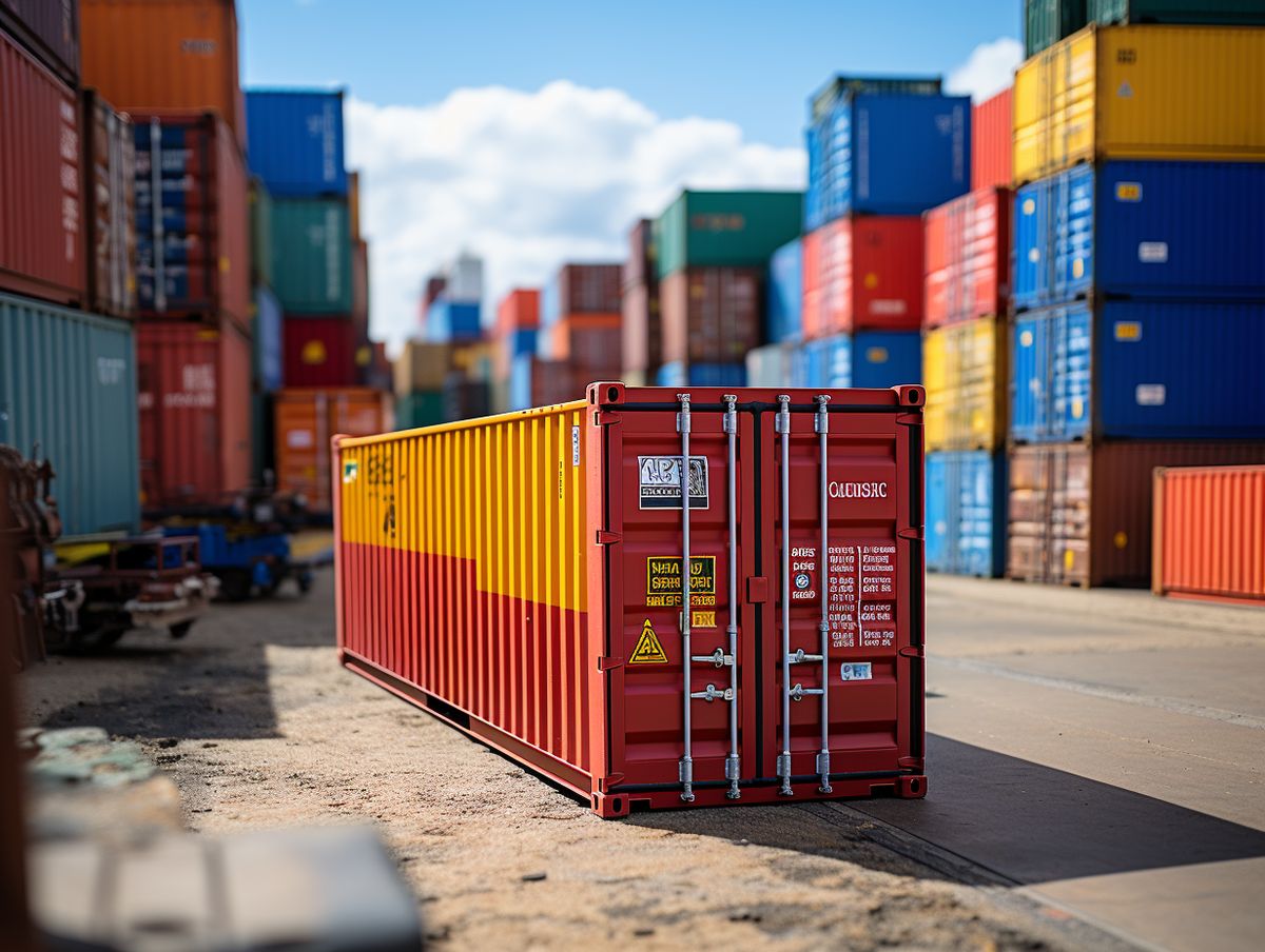 Shipping containers in a rental yard ready for sale